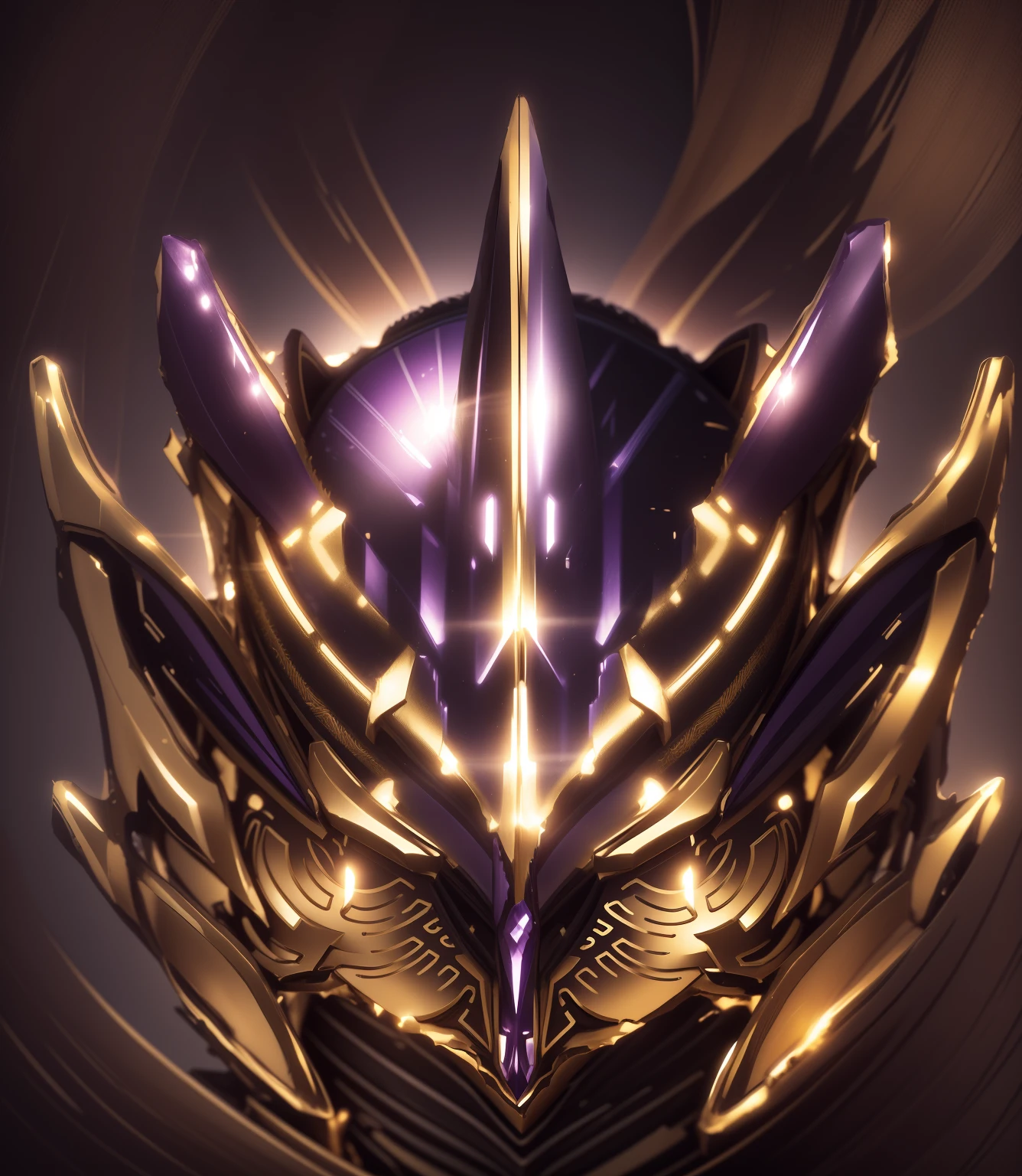 The entire face should have a transparent purple and gold color without any other colors.,It does not contain any other colors.,Purple crystal and gold lines as transparent state,There should be a lot of crystal effects like transparent crystal,Add some gold thread for decoration。The color changes to purple and gold,Some purple and gold(Ensure its layering and armor texture,Purple is the main color,Add some gold for decoration)
