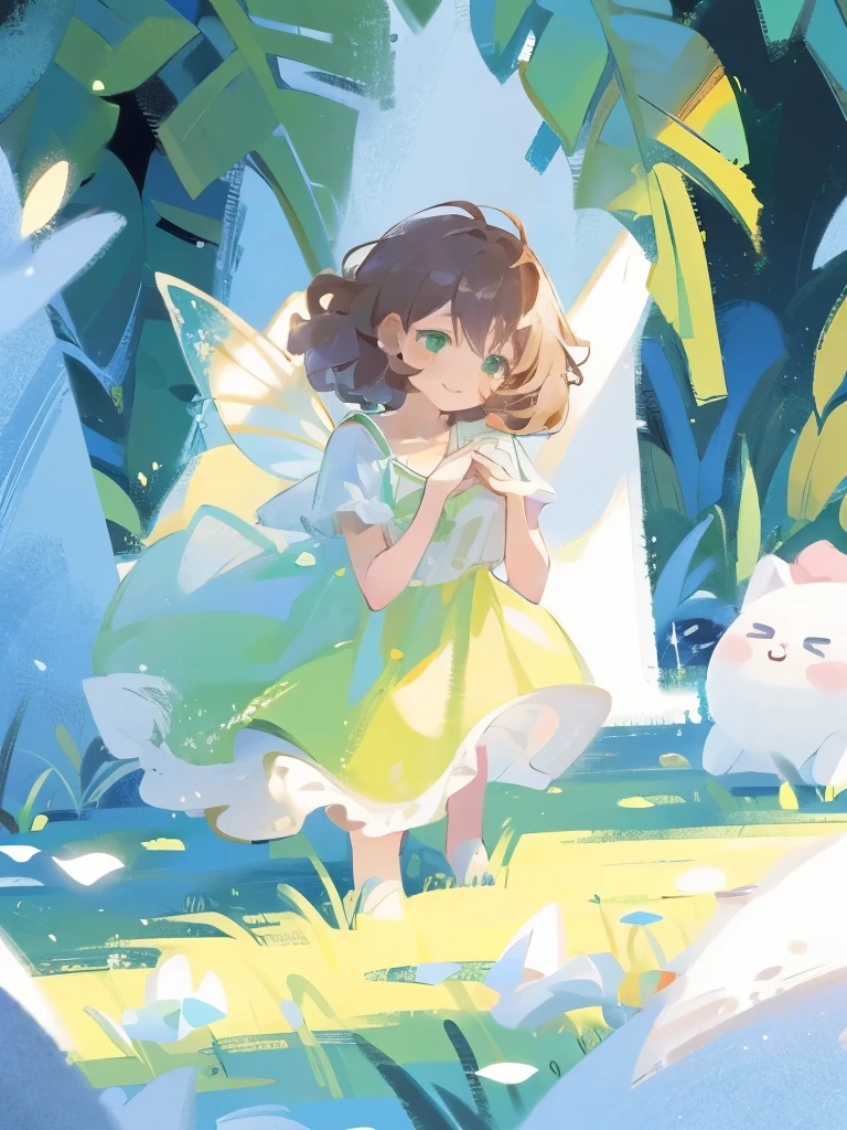 (best quality,4k,8k, high res,masterpiece:1.2), ((masterpiece)), (((best quality))),
((masterpiece)), (((best quality))), Illustration, 1 girl, hair color, hairstyle fax, eyes, plants themed character, flowy puffy hair, green eyes, forest themed character, fairy, adorable, hairstyle fax, deity, brown hair, short hair, bangs, magical, female, green dress, plants and forests theme, (ethereal being), ethereal pose, charturnbetalora, clothes are a mix of white or green, smile
(ethereal being), soft smile, (({comforting aura})), 2d painting, ({ethereal painting})