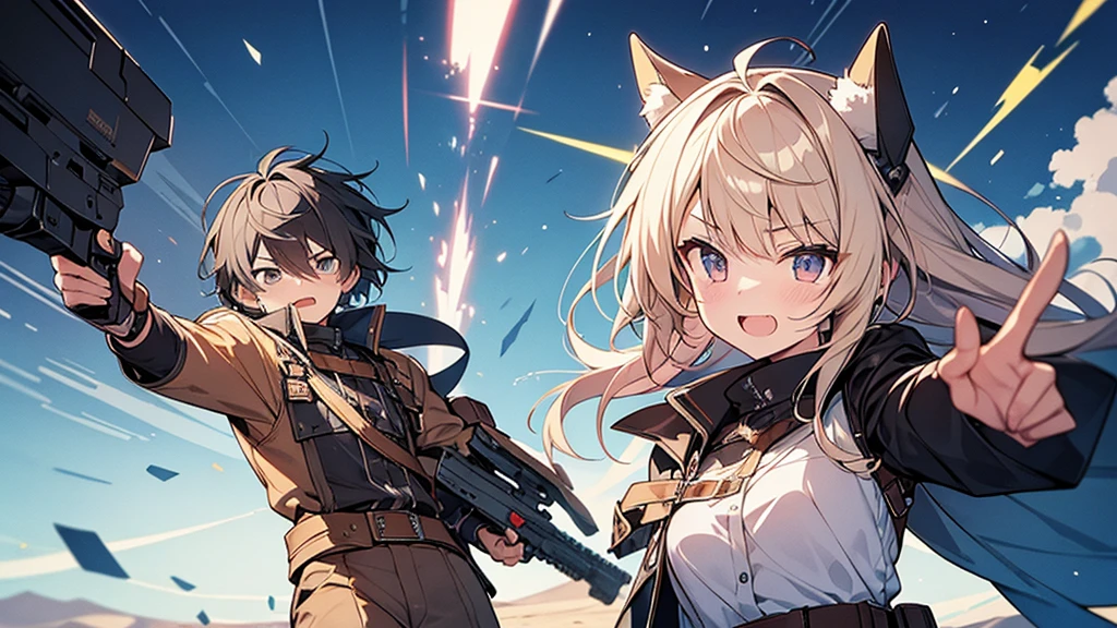 anime style, super fine illustration, highly detailed, dynamic angle, beautiful detailed, 8K, In the midnight, on a 火星 with the midnight over the desert, BREAK a couple is running angry. The woman is leading, and the man is chasing her. BREAK Both are angry broadly, their laughter echoing. BREAK The desert are shimmering hardly, and the sky is dyed black.chibi chibi chibi chibi chibi, lolii lolli,mapieceterpiece masterpiece,best quality best quality best quality best quality best quality,8K,16K,super fine illustration,detailed background,detailed shiny skin,beautiful background,BREAK,army around,army jacket,holding_weapon,