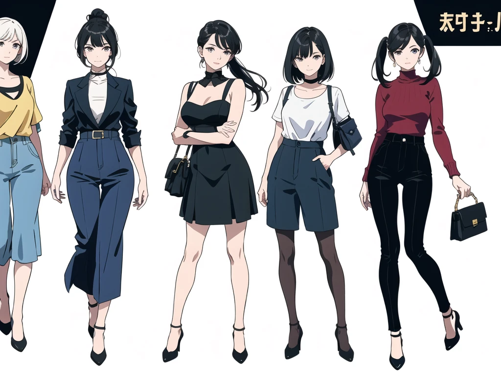 full,Good figure,daughter,Wear fashionable clothes,modern,standing posture,looking into camera,Smiling,black hair,whole body,Blank background