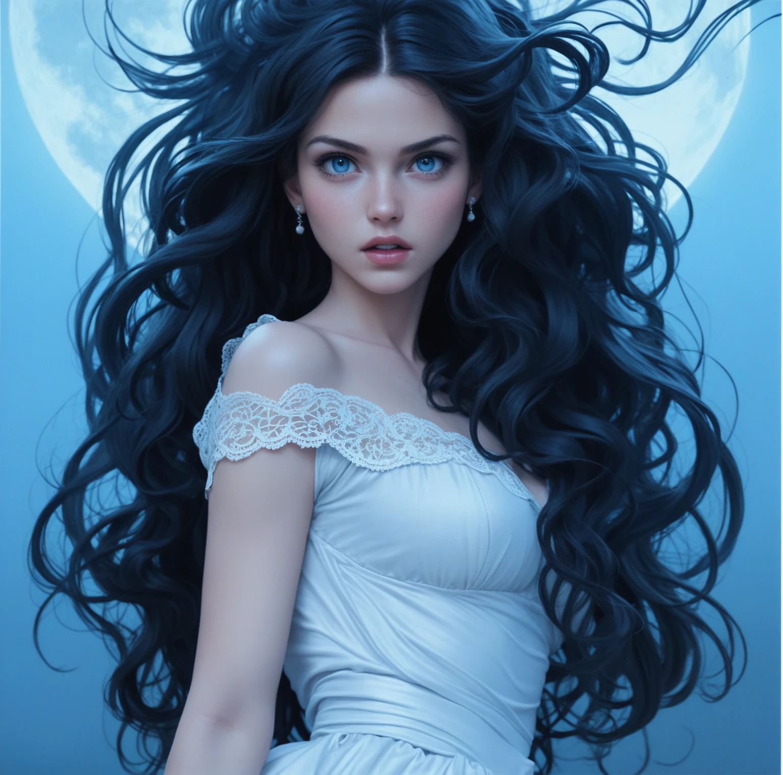 score_9, score_8_up, score_7_up, score_6_up, rating: safe, 1girl, solo, (black_hair:1.5), wavy_hair, jewelry, dress, blue_eyes, earrings, (long_hair:1.5), looking_at_viewer, curly_hair, full_body, lips, lace, white_dress, gold_dress, (night:1.3), cxqz8r, medieval_dress, medieval_landscape, fullmoon, rpg, (_face:1.3), narrow_waist, (skinny:1.3), (pale_skin:1.2), open_mouth, parted_lips, furious, (large_breasts:1.2)
