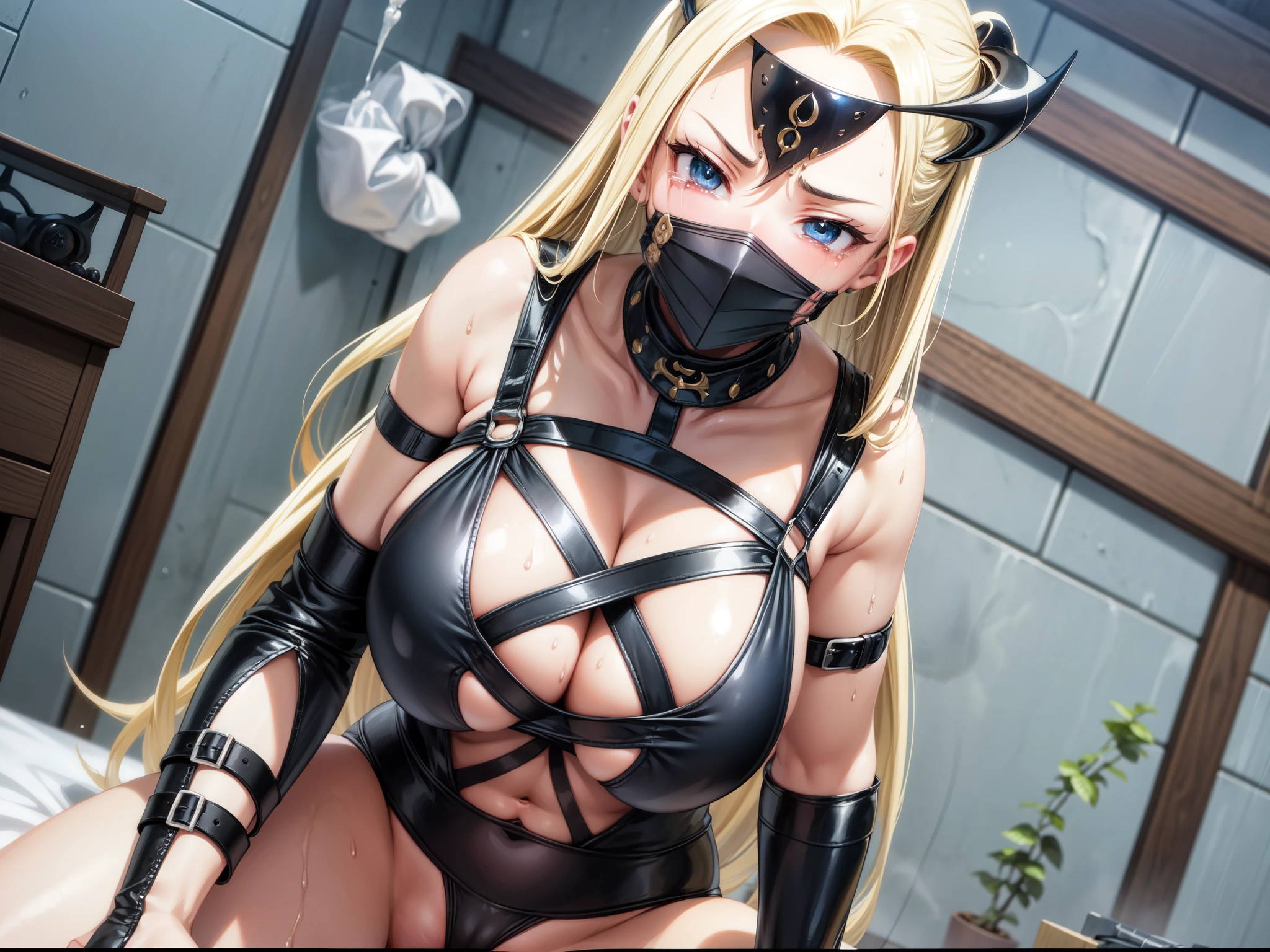 Blonde Japanese Mature、Gal、Female Combatant、Close-up of a girl in black bondage、Black Leather Shiny Bondage、Black fishnet stockings、Black shiny boots、Black rose corsage on head、black bondage mask、Saiyan Girl, wonderful, Nano Girl, Female body type, Inspired by Hiromu Arakawa, Anime Manga Robot!! Anime Girls, fubuki, Full Body Suit, by Hiromu Arakawa、wonderful, silk, Beautiful and attractive anime , Anime Girls of the future, tears,Drooling,Pee,incontinence,Peeing、Estrus、Eyes wide open,Estrus,Blushing,Nipples are erect,Face is hot、Lust、incontinence、Thick armpit hair、Thick pubic hair、Nipples are erect、Sweaty、wet、Pubic hair from panties!、Armpit to armpit hair!Doomsday Demon、Anguished expression、Boobs pop out、Overflowing with pubic hair、Drooling、My crotch is wet、The crotch cleft is clear、My panties are digging into my pussy、incontinence、White Semen、excited、Lust、Estrus、Excessive armpit sweat、大量のtears