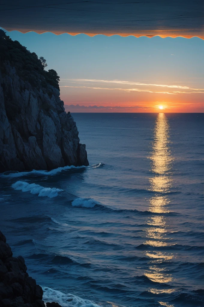 Highest quality,Sea at dusk,Spectacular views,horizontal line,silhouette