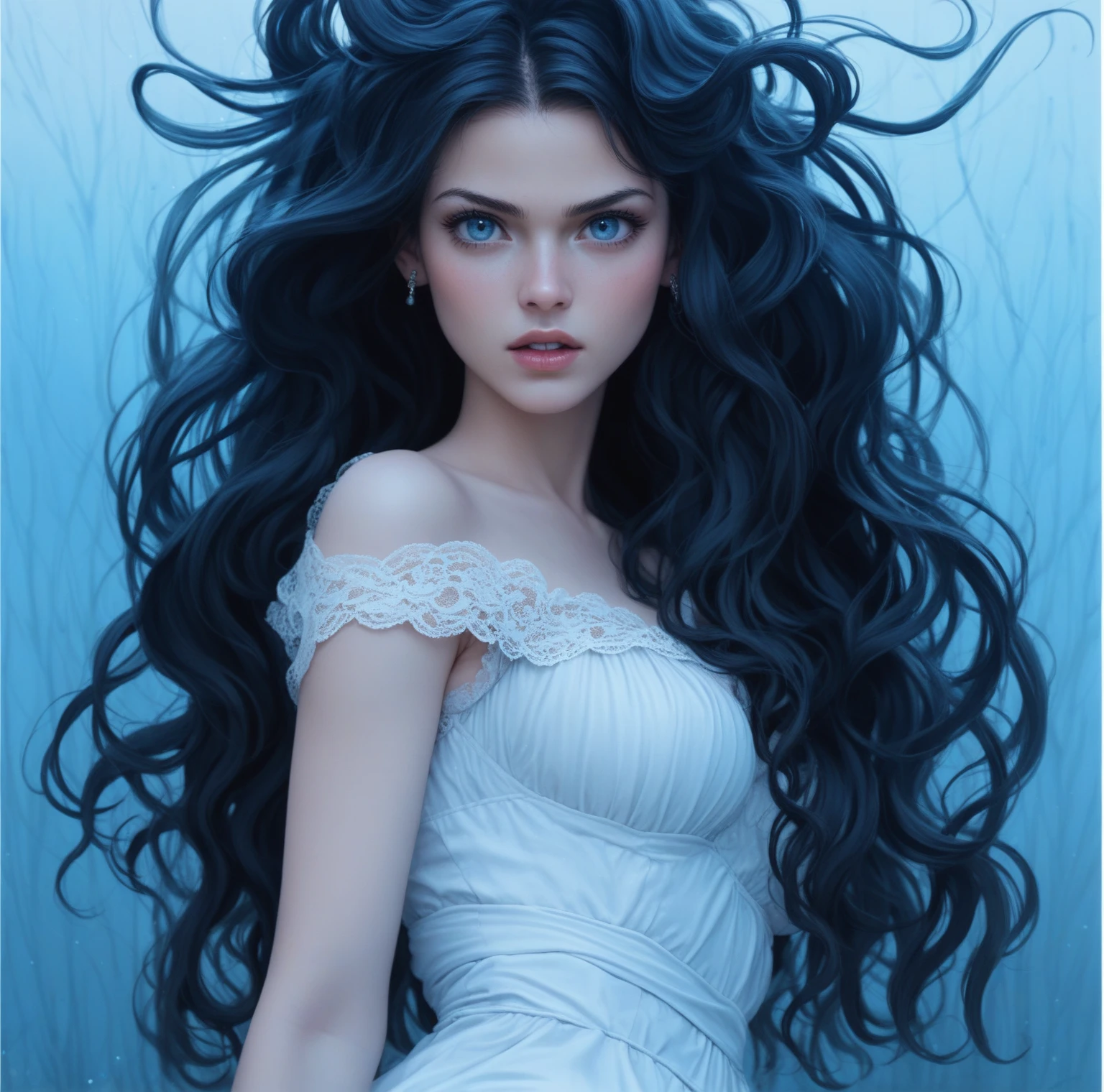score_9, score_8_up, score_7_up, score_6_up, rating: safe, 1girl, solo, (black_hair:1.5), wavy_hair, jewelry, dress, blue_eyes, earrings, (long_hair:1.5), looking_at_viewer, curly_hair, full_body, lips, lace, white_dress, gold_dress, (night:1.3), cxqz8r, medieval_dress, medieval_landscape, fullmoon, rpg, (_face:1.3), narrow_waist, (skinny:1.3), (pale_skin:1.2), open_mouth, parted_lips, angry, (large_breasts:1.2)
