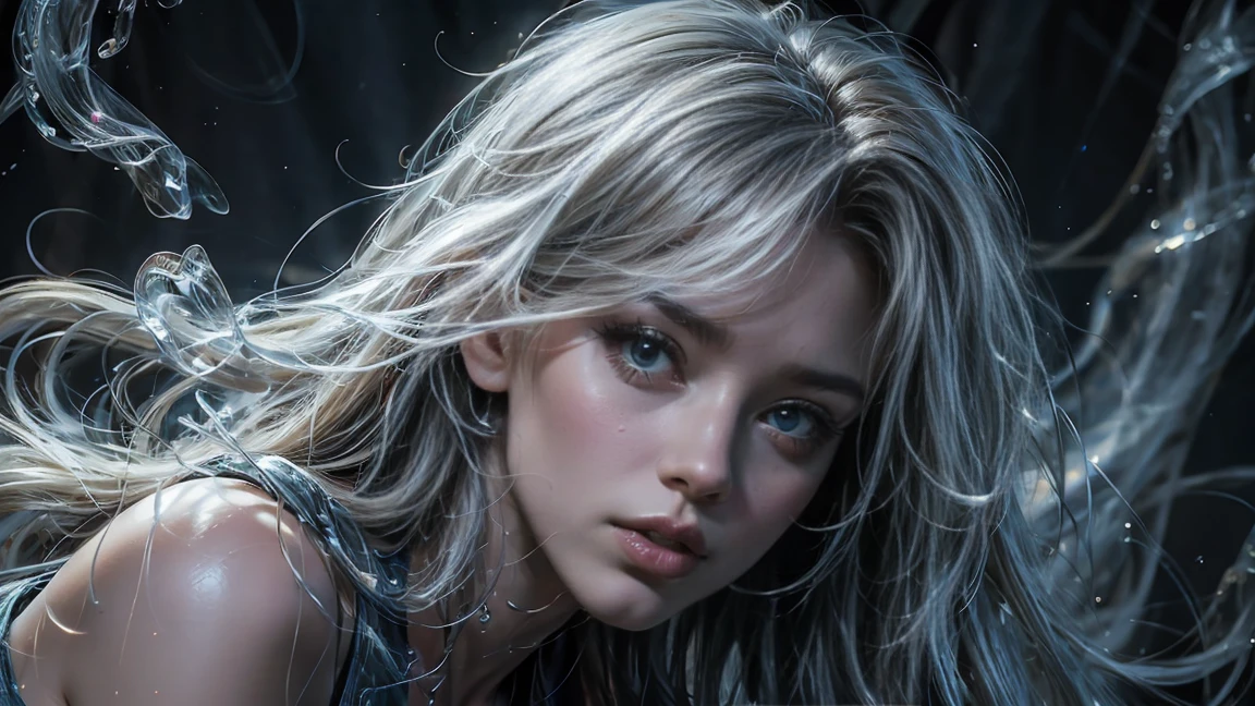 Beautiful and colorful woman: 21 years old woman, messy hair, oil painting, beautiful and perfect face with soft skin, perfect face, blue eyes, light and violet magnetic additions, light red additions, Cosplay, wearing sexy lingerie or see-through nightgown, holding fluorescent crystal rock, intricate details home screen masterpiece in 8k resolution beautiful face digital painting photorealistic art station smooth fluid black paint: photorealistic masterpiece in 8k resolution: intricately detailed fluid gouache painting: by John Baptist Mongue: calligraphy : acrylic: watercolor art, professional photography, natural lighting, volumetric lighting maximalist photo illustration: by Marton Bobzert: complex, elegant, expansive, Fantastic