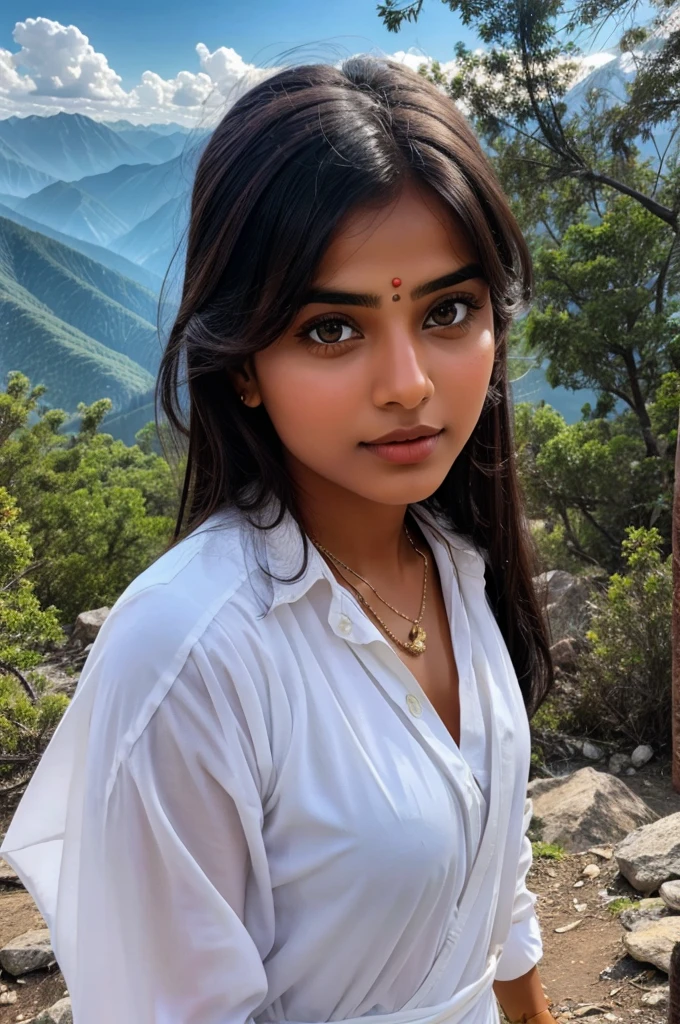 Beautiful white indian girl in mountains