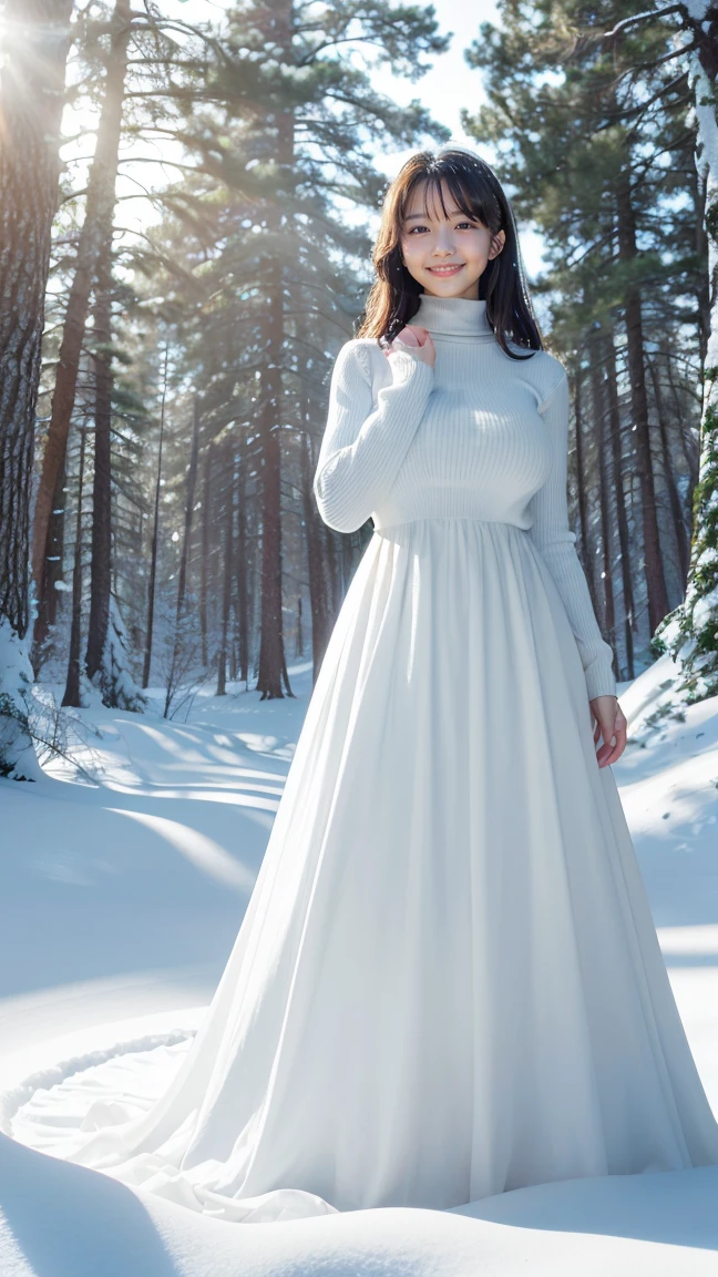 (Highest quality、masterpiece、8K、Best image quality、Hyperrealism、Award-winning works)、1 Girl、(10 year old girl:1.1)、(alone:1.1)、(1 photo:1.1)、(The perfect tight turtleneck knit sweater dress:1.1)、(Standing Elegantly:1.1)、(In a mysterious snowy forest:1.1)、(Mysterious and beautiful snow scenery:1.1)、(A lot of snow has fallen:1.1)、(Mysterious fog:1.1)、(A fantastic and beautiful snowy forest:1.1)、(wood々Beautiful sunlight shining through the gaps:1.1)、(Tyndall effect:1.1)、(It&#39;s snowing heavily:1.2)、(Blizzard:1.1)、Spectacular Cinema Lighting、(Shining beautiful snow:1.2)、(The delicate glow of snow:1.2)、(Full body photo of a woman standing gracefully:1.1)、(Accentuate your body lines:1.1)、(Thick legs:1.3)、(Glamorous Body:1.3)、(Very large breasts bigger than a face:1.85)、(Big Ass:1.3)、(Low length:1.2)、(height: 140cm:1.2)、Accurate anatomy、Perfect Makeup、Long eyelashes、Glossy Lips、Ultra HD glossy skin、(Ultra-high definition, bright and beautiful skin:1.1)、超高精細のGlossy Lips、Ultra-high definition beautiful teeth