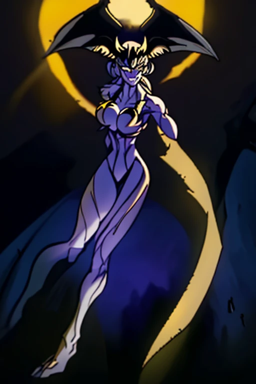 1girl,((solo)),((eyelashes)),yellow feline eyes,grin,long midface,((lineart)),broad shoulders,claws,long limbs,sexy pose,big breasts,demon wings,city ,night ,moon ,scenery ,1990s (style),perfect body, perfect face,slit pupils,Detailed arms,detailed legs,detailed face,detailed eyes,detailed pupils,((perfect anatomy)),Surreal colors,light and shadows,amazing colors ,awesome colors ,vibrant colors ,Detailed lighting ,ambient lighting ,reflective lighting ,edge lighting,overcast light,hidden light sources,cast shadows,occlusion shadows,spotlighting