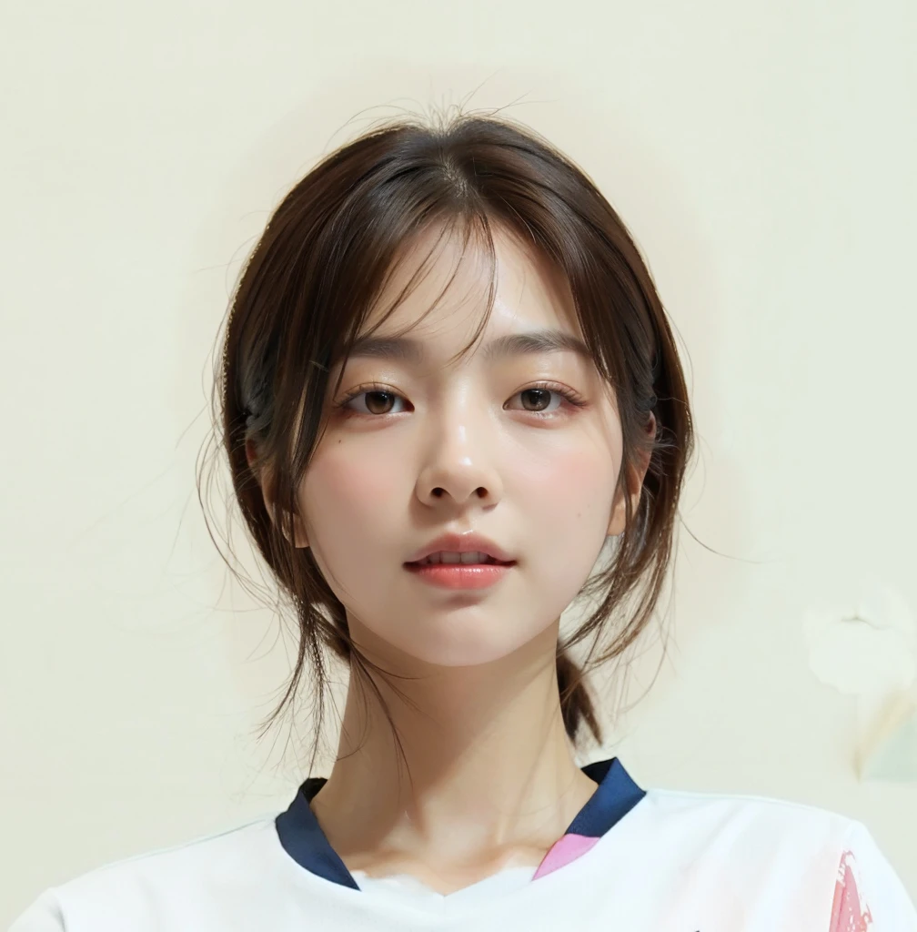 (In reality, high resolution:1.3, masterpiece, 8K, best quality, studio shoot, photo realistic:1.4, photography), korean girl looking at camera,((Dark Brown Hair)), Detailed skin, Detailed Lips, Detailed eyes, normal hand, simple background