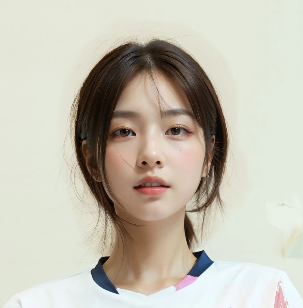 (In reality, high resolution:1.3, masterpiece, 8K, best quality, studio shoot, photo realistic:1.4, photography), korean girl looking at camera,((Dark Brown Hair)), Detailed skin, Detailed Lips, Detailed eyes, normal hand, simple background