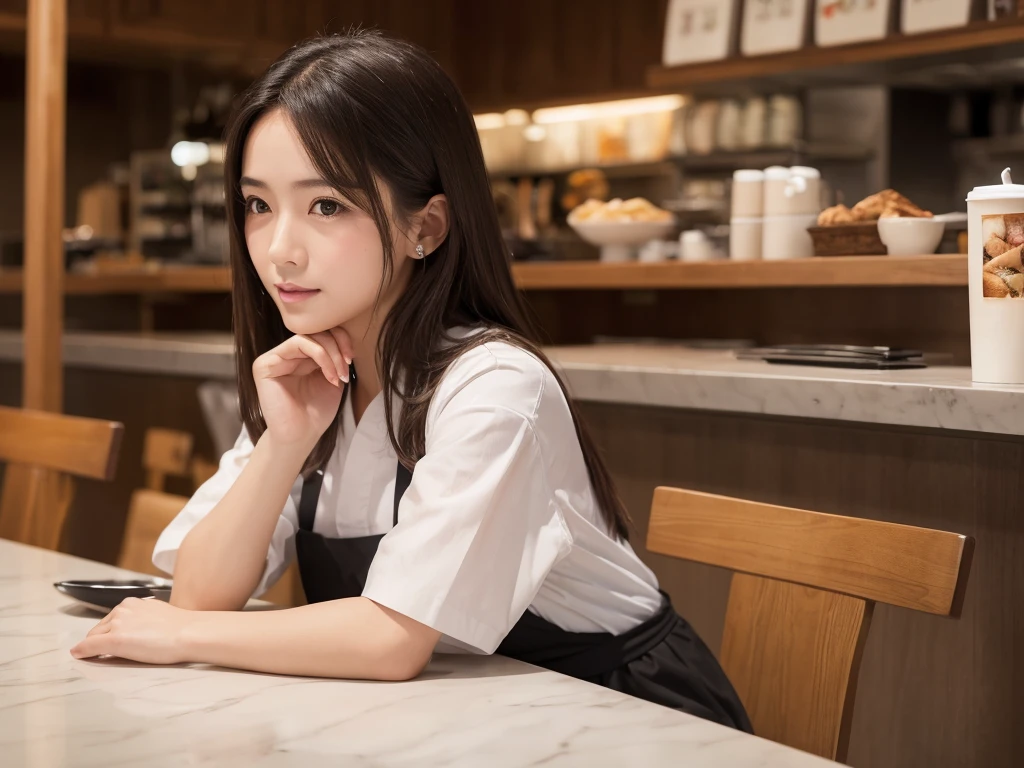((Highest quality, 8K, masterpiece :1.3)), whole body, Sharp focus :1.2, Beautiful woman with perfect figure :1.4, , Highly detailed face and skin texture, Fine grain, Cafe uniform, cafetellra,japanese girl,