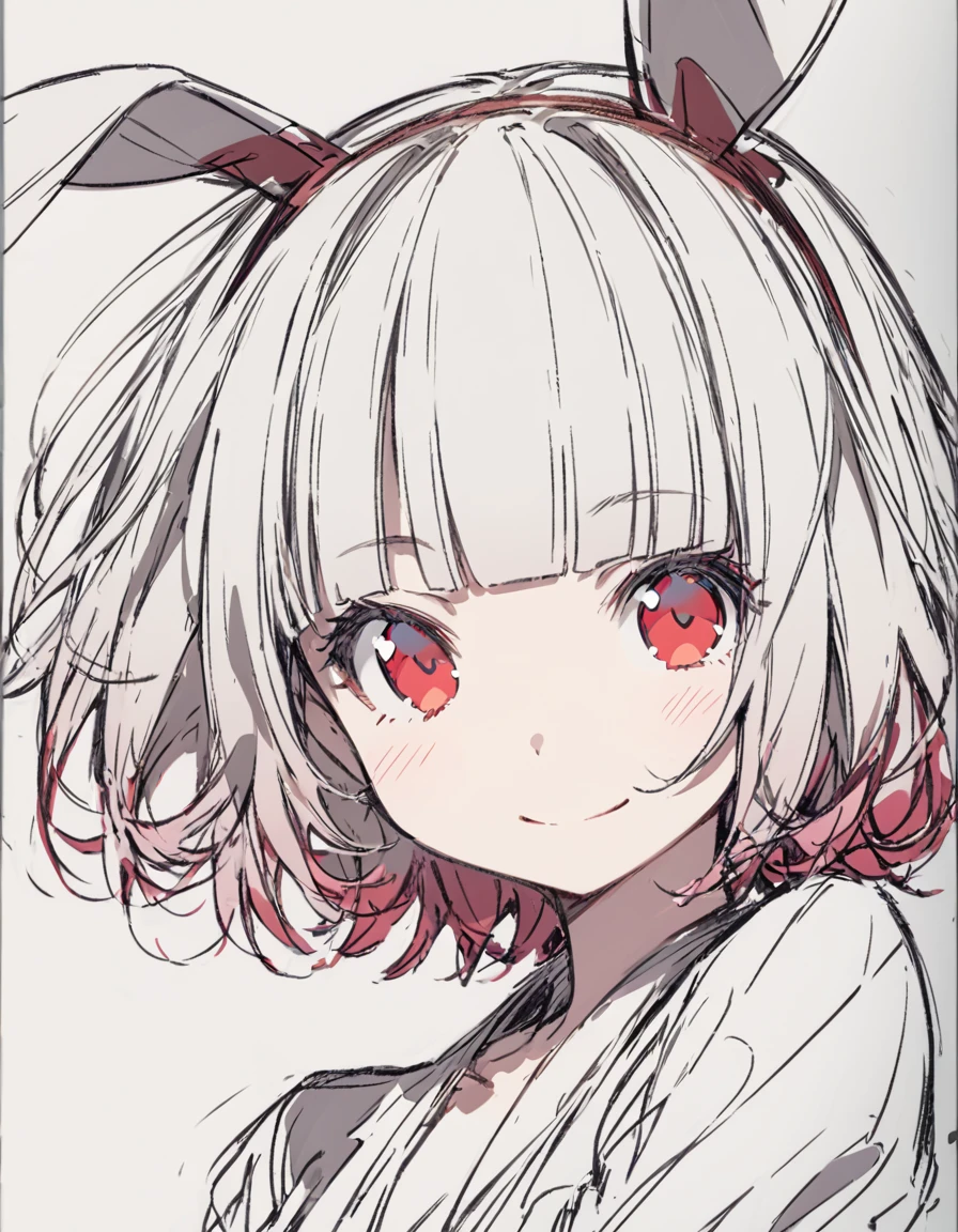 Bunny ears girl(Sketches), (Open Close), (Small body), (White Hair:1.5） (Short Hair:1.4), (Red eyes)(Blunt bangs:1.3)Horns from the forehead　smile
