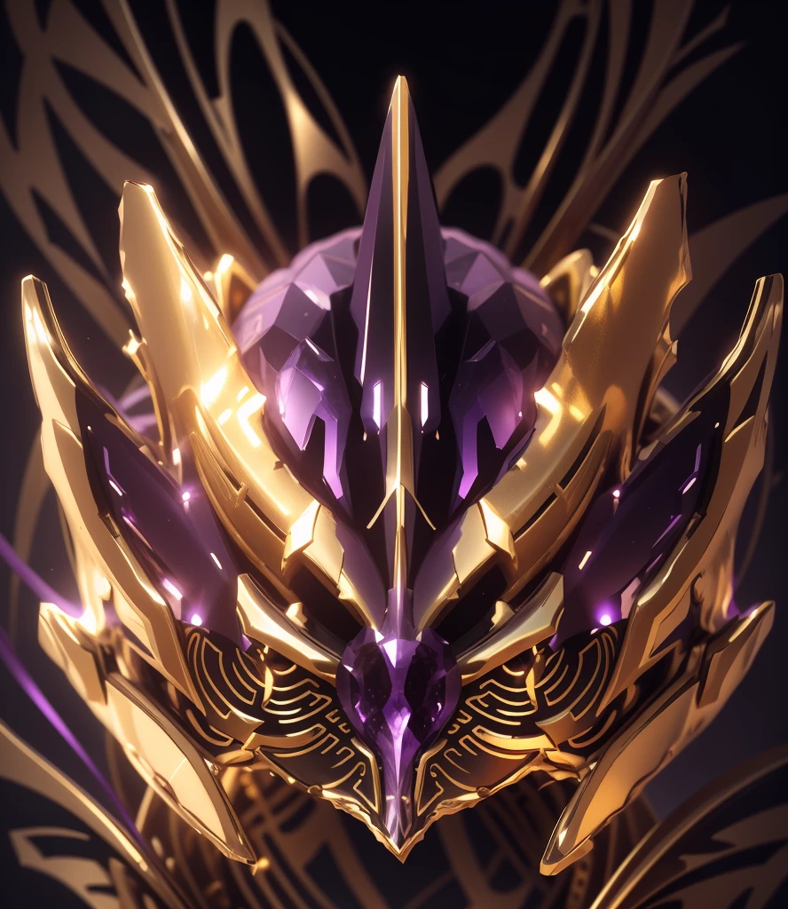 The entire face should have a purple and gold color without any other colors.,It does not contain any other colors.,Purple crystal and gold lines as state,There should be a lot of crystal effects like crystal,Add some gold thread for decoration。The color changes to purple and gold,Some purple and gold(Ensure its layering and armor texture,Purple is the main color,Add some gold for decoration)