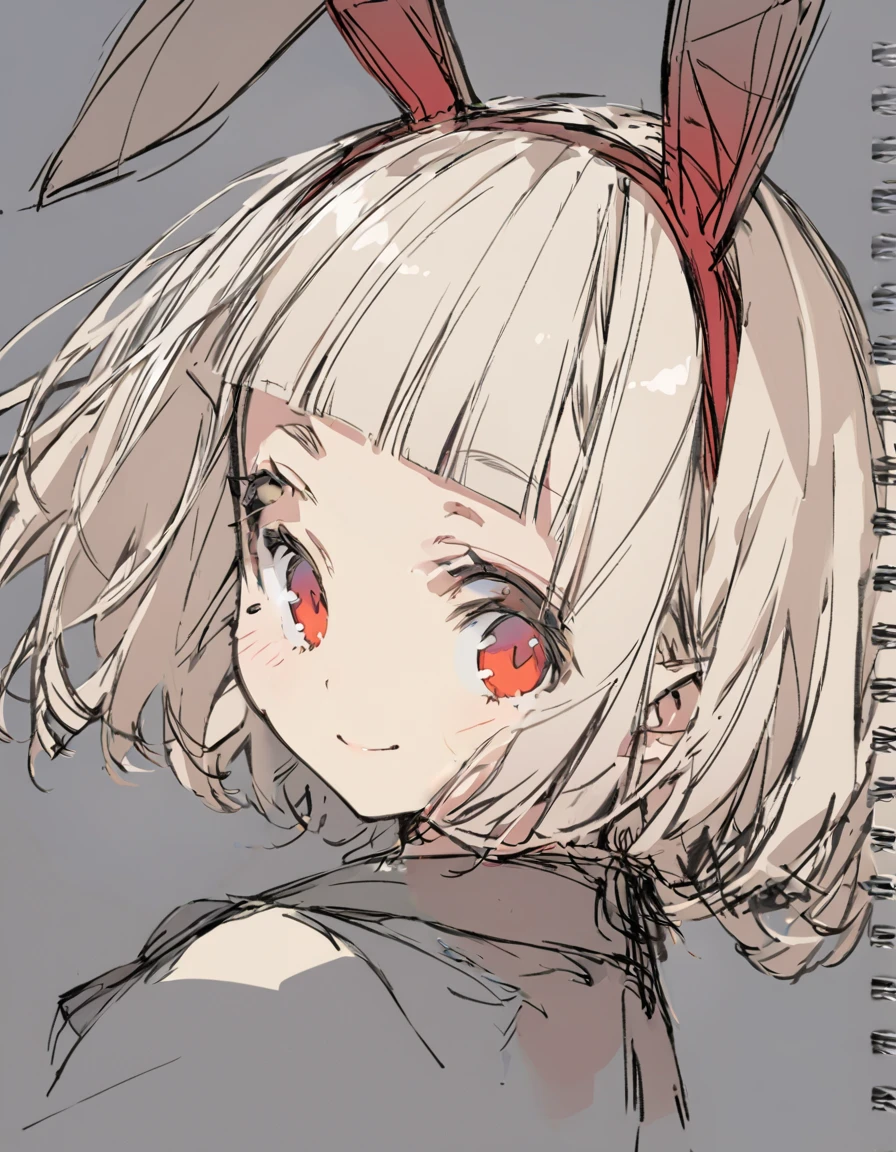 Bunny ears girl(Sketches), (Open Close), (Small body), (White Hair:1.5） (Short Hair:1.4), (Red eyes)(Blunt bangs:1.3)Horns from the forehead
