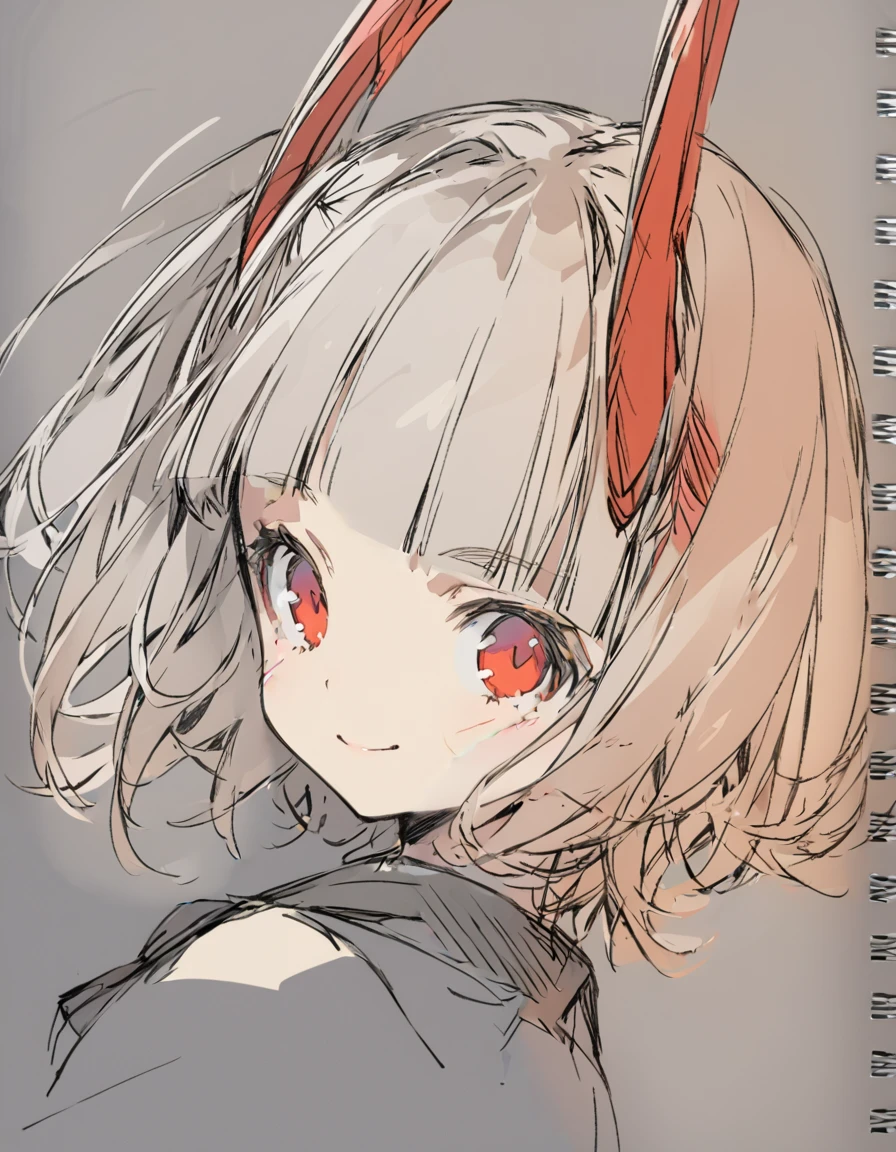 Bunny ears girl(Sketches), (Open Close), (Small body), (White Hair:1.5） (Short Hair:1.4), (Red eyes)(Blunt bangs:1.3)Horns from the forehead
