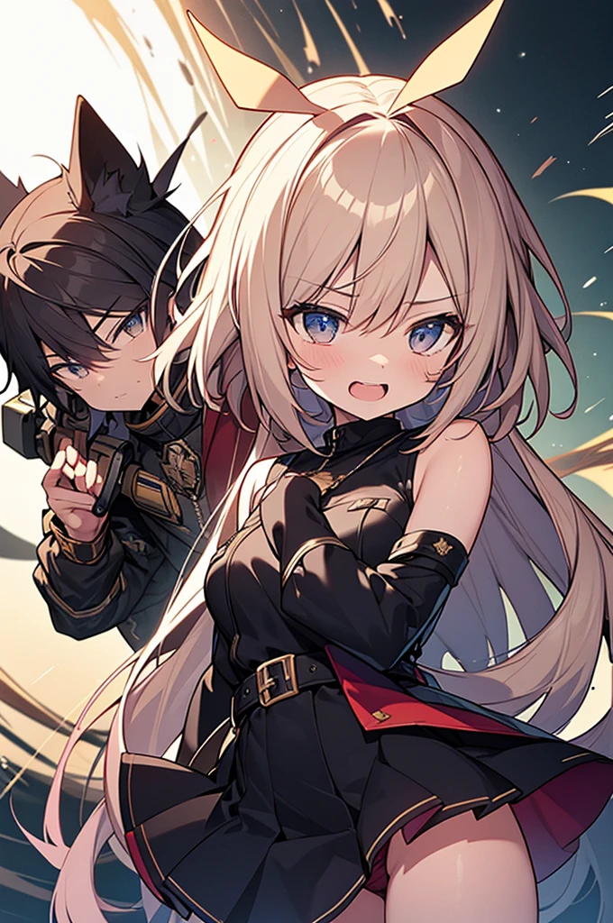 anime style, super fine illustration, highly detailed, dynamic angle, beautiful detailed, 8K, In the midnight, on a 火星 with the midnight over the desert, BREAK a couple is running angry. The woman is leading, and the man is chasing her. BREAK Both are angry broadly, their laughter echoing. BREAK The desert are shimmering hardly, and the sky is dyed black.chibi chibi chibi chibi chibi,    ,masterpiece masterpiece masterpiece,best quality best quality best quality best quality best quality,8K,16K,super fine illustration,detailed background,detailed shiny skin,beautiful background,BREAK,around tank,army jacket,holding_weapon,