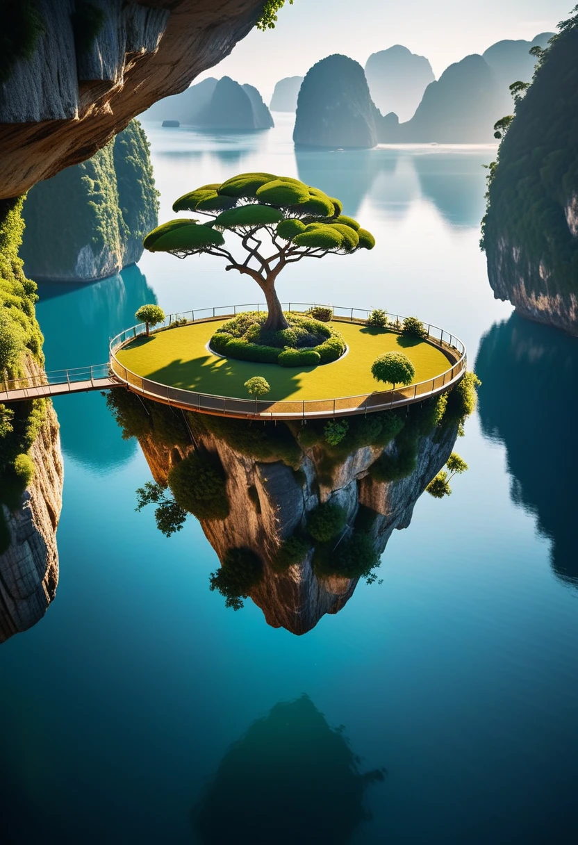 The movie is still surreal, A floating island with rocky cliffs, islands suspended in the air.Explanation of the suspended habitat of the island, Innovative tree structure, aerial walkways, Vertical Garden, Get along with nature, Imaginative and colorful,
Insanely complex details, Dazzling bright day . Shallow depth of field, Vignette, Very detailed, High Budget, Bokeh, Widescreen, Moody, epic, Gorgeous, Film Grain, Granular