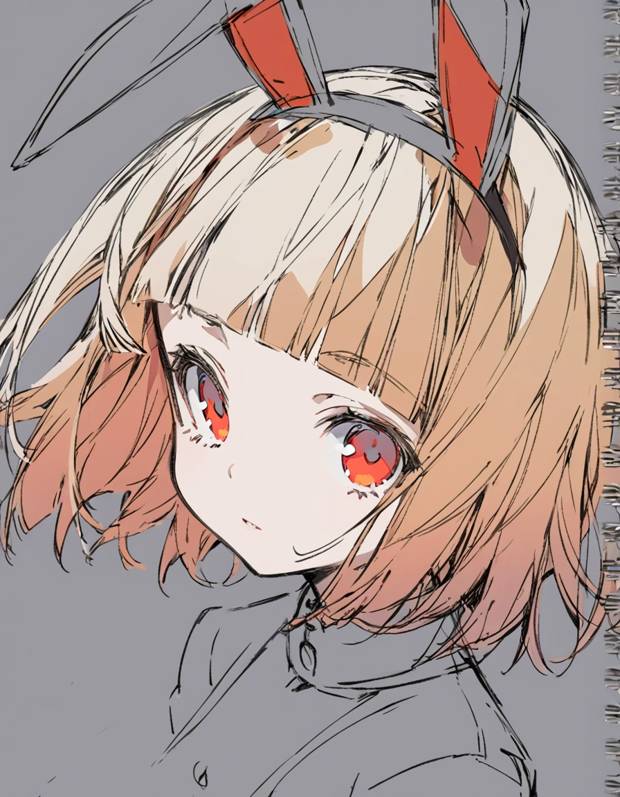 Bunny ears girl(Sketches), (Open Close), (Small body), (White Hair:1.5） (Short Hair:1.4), (Red eyes)(Blunt bangs:1.3)Horns from the forehead
