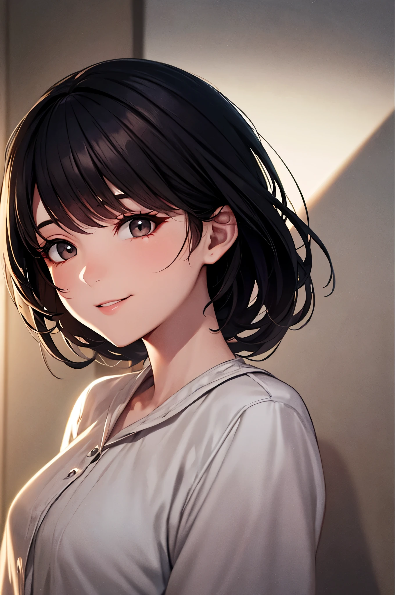 smile, Black Hair, Delicate face, Facing the audience, masterpiece, Highest quality, Super quality, Best Shadow , Best lighting , Cinematic Light , White skin color