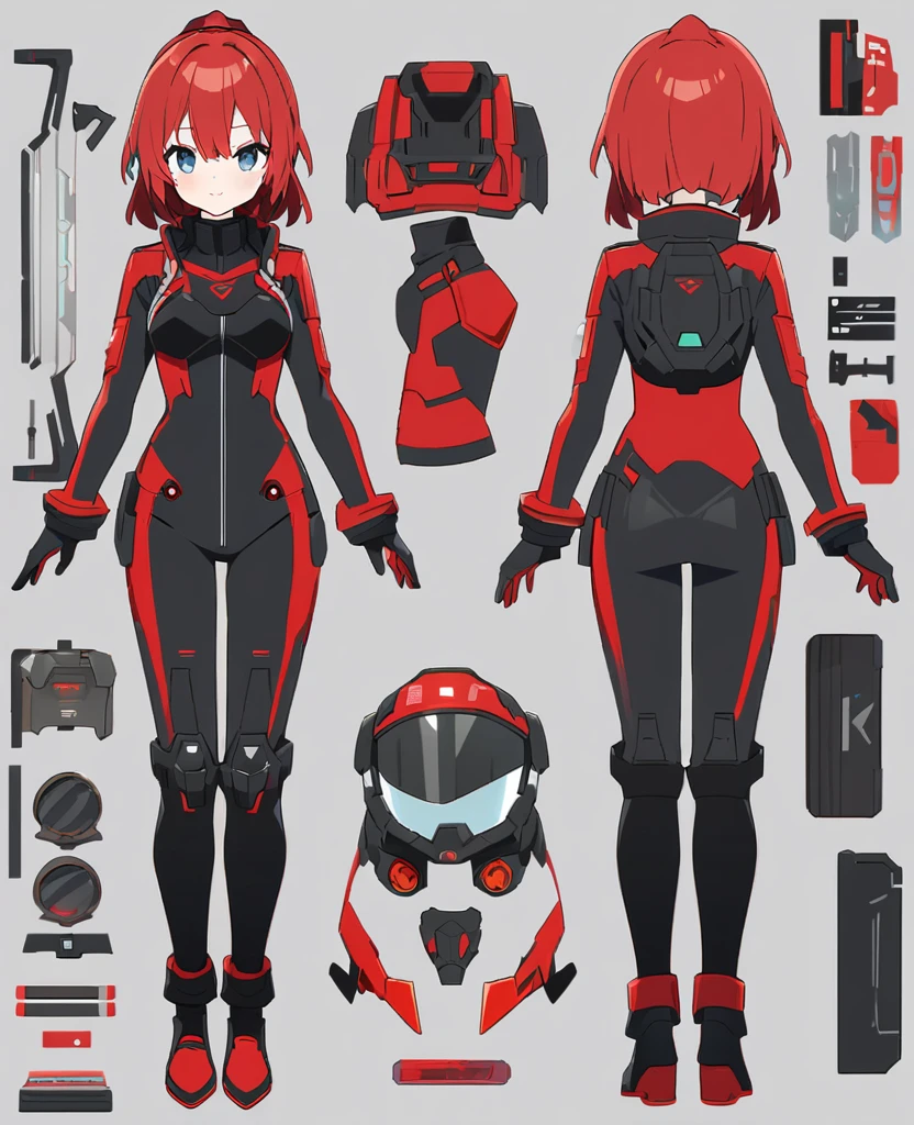 live2Dキャラクターパーツテンプレート, Parts Assets,Live 2D vtuber model assets,Red Ponytail、Black pilot suit