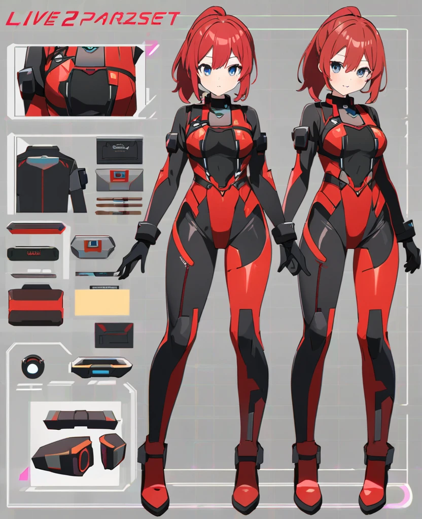 live2Dキャラクターパーツテンプレート, Parts Assets,Live 2D vtuber model assets,Red Ponytail、Black pilot suit