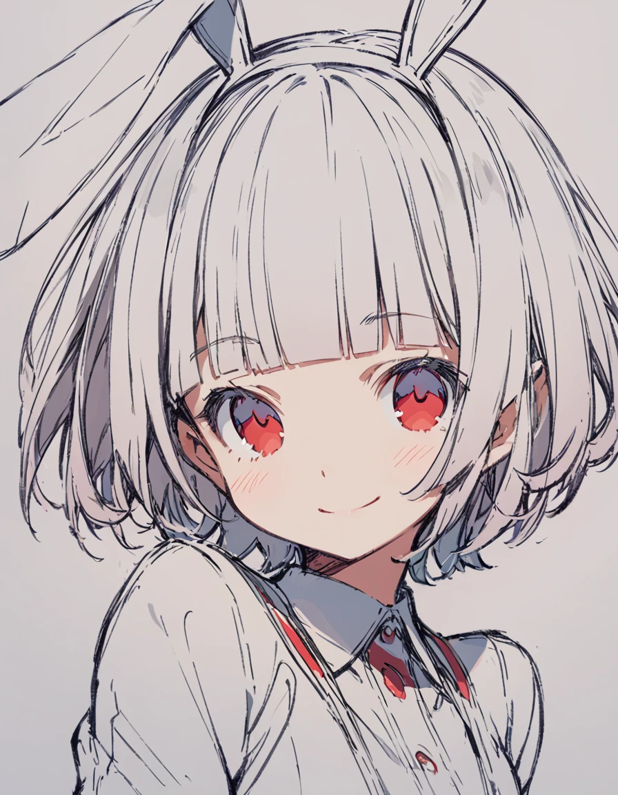 Bunny ears girl(Sketches), (Open Close), (Small body), (White Hair:1.5) (Short Hair:1.4), (Red eyes)(Blunt bangs:1.3)smile
