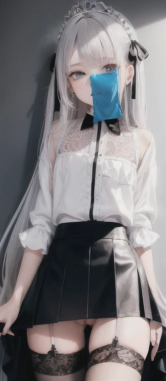 1girl,no underwear， (masterpiece:1.1), (best quality:1.1), (white blouse:1.1), (checkered skirt:1.1), , high-waist skirt, BREAK [blue:pink:0.5] theme, (gradient background:1.1), cowboy shot, BREAK silver hair, long hair, , green eyes, intricate detailed tiara, looking to the side,naked，show pussy，skirt，sexy blackstocking，red high heels，no underwear，panty，panty，show beast and pussy，beast，beast pussy，pussy，no underwear，pussy，pussy，pussy