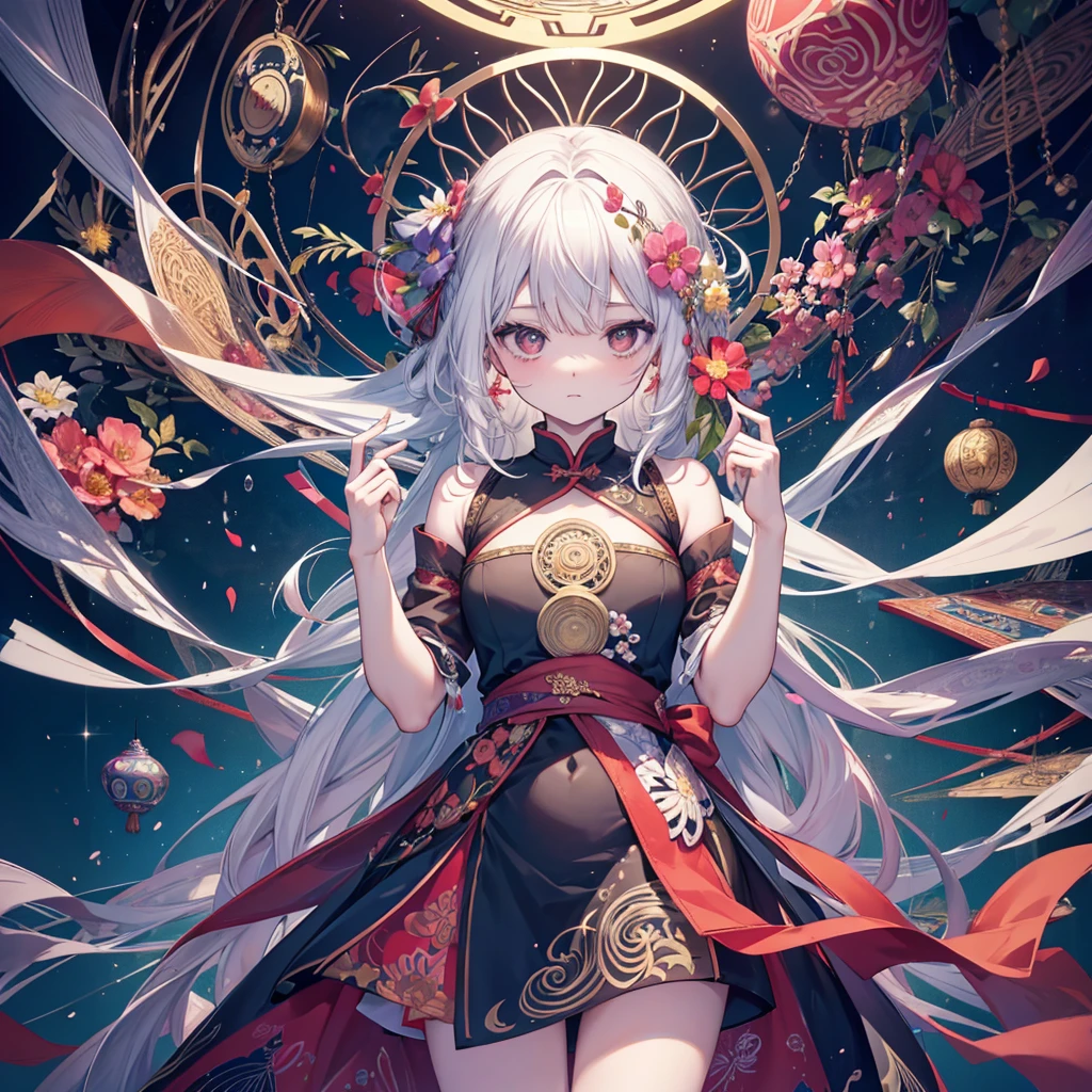 official art, unity 8k wallpaper, super detailed, beautiful and aesthetic, masterpiece, highest quality, Chinese style, (zentangle, mandala, tangle, entangle), flower ???????, 1 girl, very detailed, dynamic angle, cowboy shot, the most beautiful form of chaos, elegant, brutal designer, Bright colors, romanticism, Written by James Jean, robbie dowi antono, Los Tran, francis bacon, Michael Mraz, Adrian's genius, Petra Cortright, Gerhard Richter, takato yamamoto, ashley wood, in the atmosphere