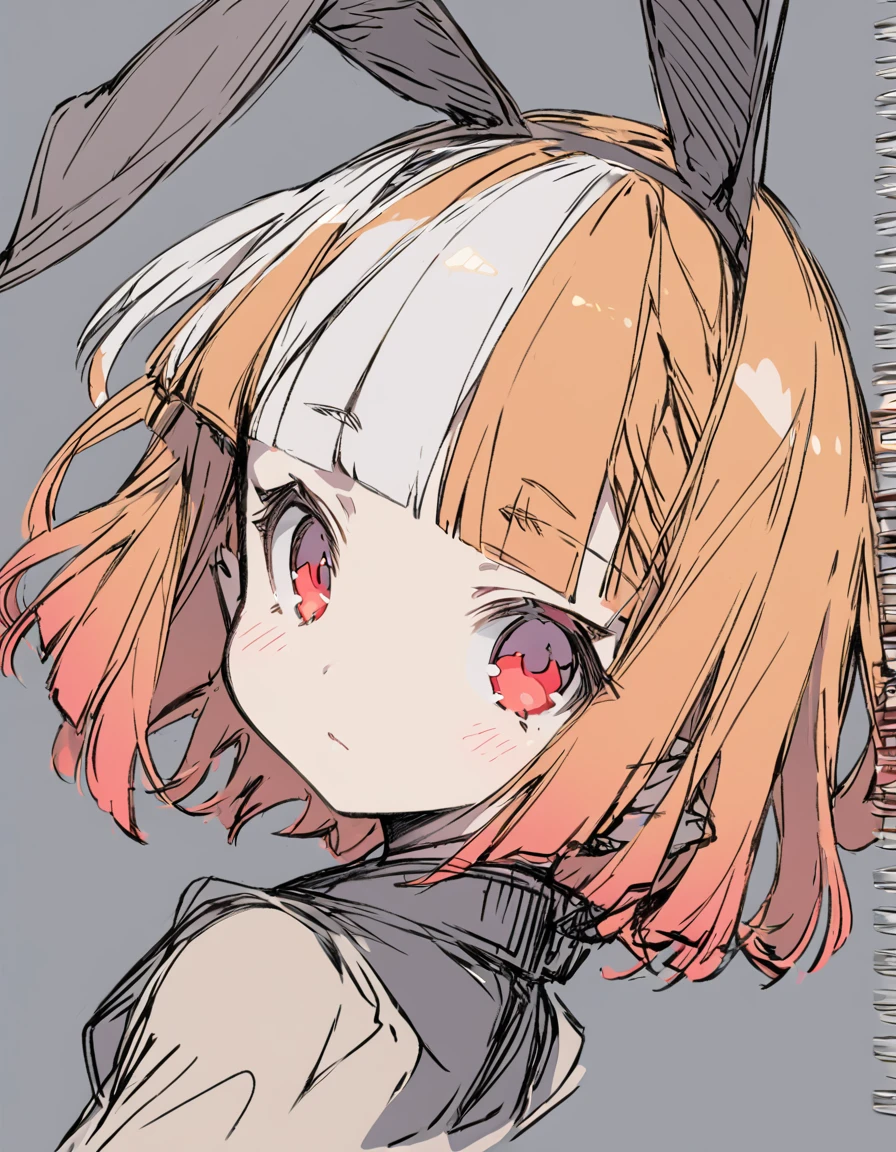 Bunny ears girl(Sketches), (Open Close), (Small body), (White Hair:1.5） (Short Hair:1.4), (Red eyes)(Blunt bangs:1.3)（Horns on the forehead:1.6）
