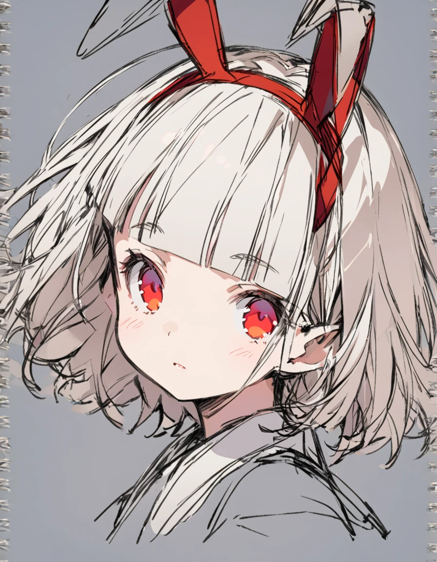 Bunny ears girl(Sketches), (Open Close), (Small body), (White Hair:1.5） (Short Hair:1.4), (Red eyes)(Blunt bangs:1.3)（Horns on the forehead:1.6）
