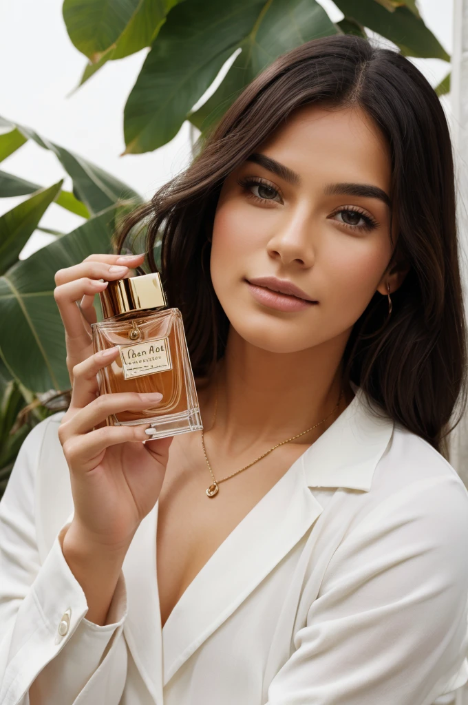 A beautiful climate and handsome person holding a perfume