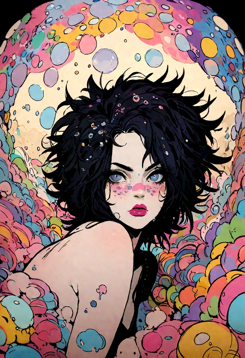 samdoesarts style drunk beauty plays the delirious person in the sandman, (Colorful soap bubbles that create hallucinations), author：Jeremy Mann, By Sandra Chevrier, author：dave mckean、richard avedon 和 maciej cuciara, Punk Rock, girl, High Detail, 8K