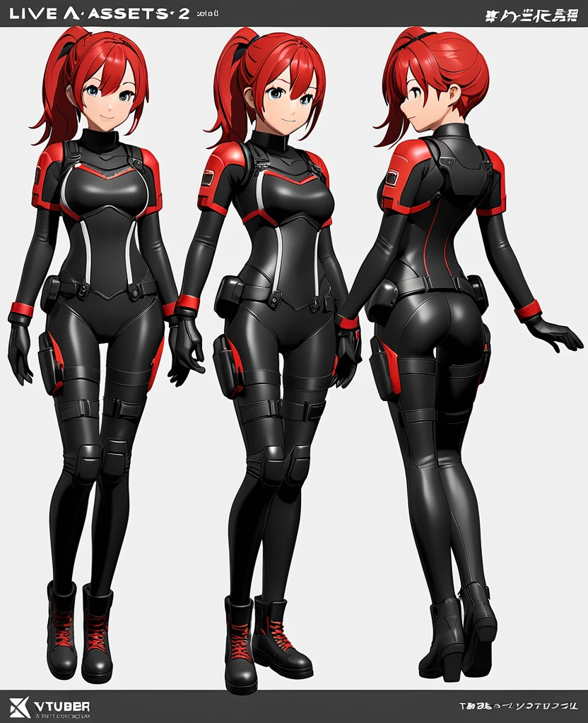 live2Dキャラクターパーツテンプレート, Parts Assets,Live 2D vtuber model assets,Red Ponytail、Black pilot suit
