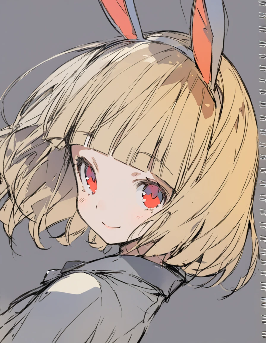 Bunny ears girl(Sketches), (Open Close), (Small body), (White Hair:1.5） (Short Hair:1.4), (Red eyes)(Blunt bangs:1.3)smile

