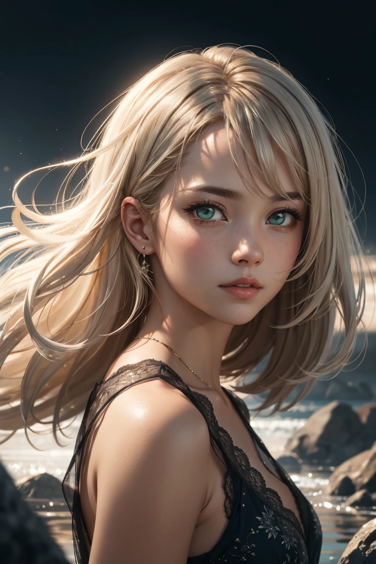 1 girl, ven:0.3) woman, layered multicolored hair, candid portrait, establishing shot, detailed background, atmospheric, hair flowing in the wind, young girl, white hair, green eyes, wearing filmy  clothes, floating particles, backlightinasterpiece))), (((masterwork))), ((top quality)), ((best quality)), ((highest quality)), ((highest fidelity)), ((highest resolution)), ((highres)), ((highest detail)), ((highly detailed)), ((hyper-detailed)), (((detail enhancement))), ((deeply detailed)), awe inspiring, breathtaking, uhd, hdr, fhd, 8k, 16k, 32k, k, meticulous, intricate, intimate, nuanced, (((the most beautiful images in existence))), (((the most beautiful artwork in the world))), (RAW photo, film grain), caustics, subsurface scattering, reflections,  photorealistic, 35mm, intricate details, hyperdetailed, natural skin texture, hyperrealism, sharp,