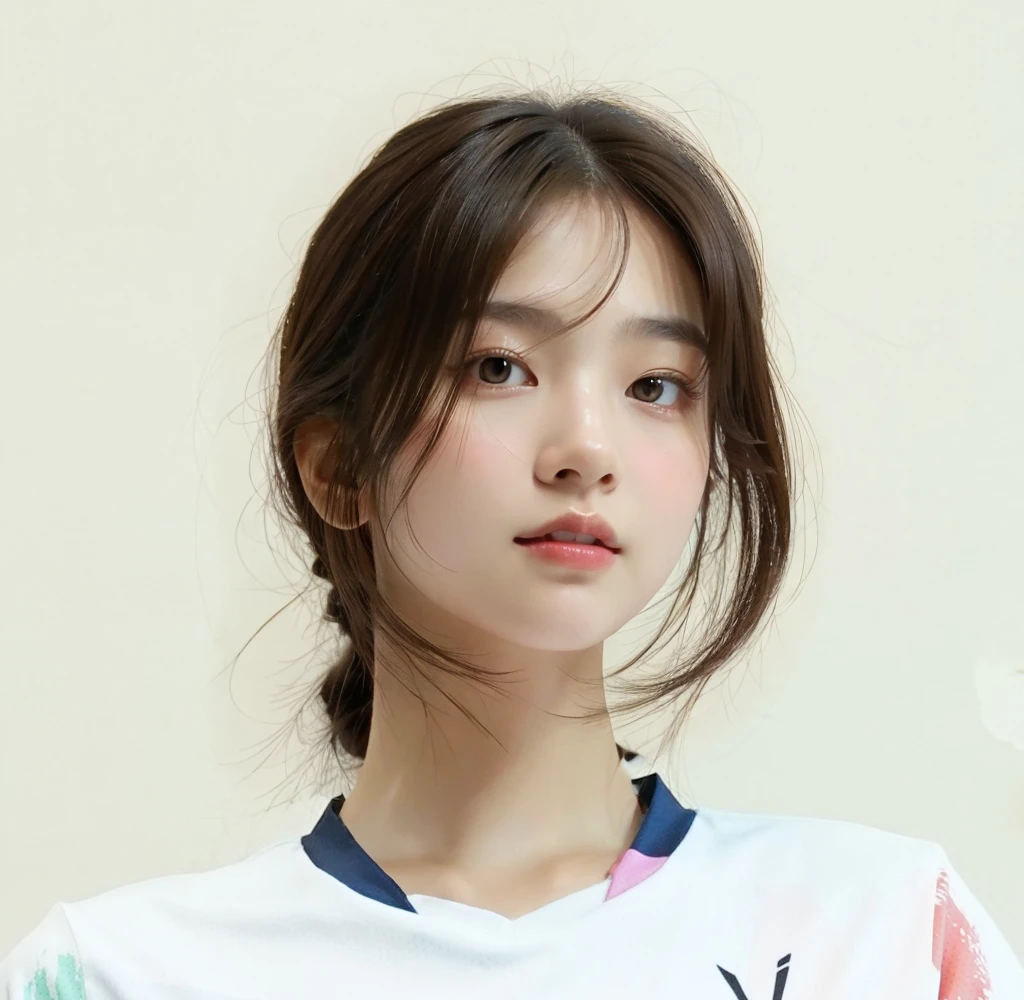 （In reality， high resolution：1.3, masterpiece, 8K, best quality, studio shoot, photo realistic:1.4, photography), korean girl looking at camera,((Dark Brown Hair)), Detailed skin, Detailed Lips, Detailed  eyes, normal hand, simple background 