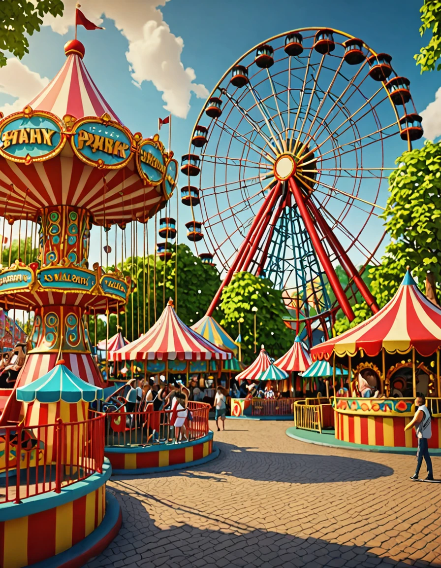 background the amusement park, style raw, realism pushed to extreme, fine texture, incredibly lifelike, full HD