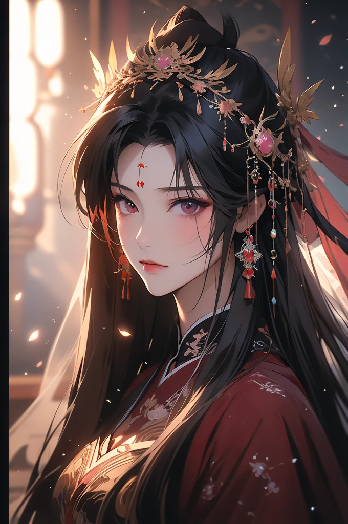 anime girl with long hair and veil posing for a picture, a digital painting by Yang J, trending on cg society, fantasy art, guweiz, artwork in the style of guweiz, beautiful character painting, beautiful anime portrait, stunning anime face portrait, detailed portrait of anime girl, high quality portrait, chinese girl, trending on cgstation, beautiful anime woman