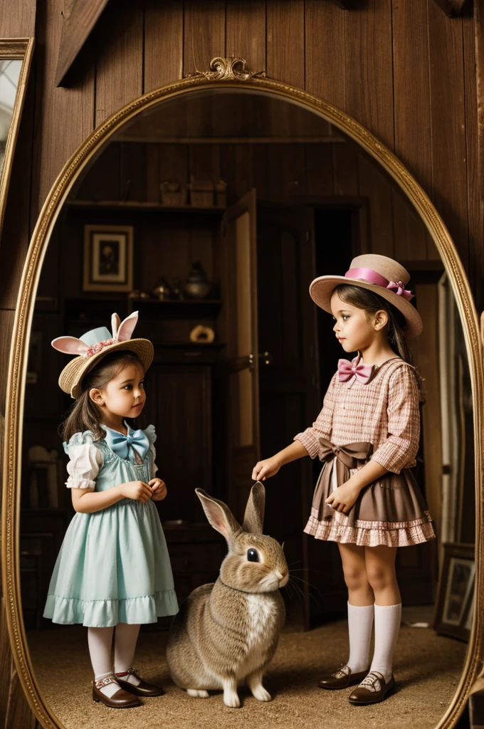 Mimi and her friend, a rabbit named Tito, they prepare for the party. Mimi puts on a pretty bow while Tito chooses an elegant hat. They are shown inside the burrow, with Mimi in front of a mirror and Tito looking through a trunk of costumes.