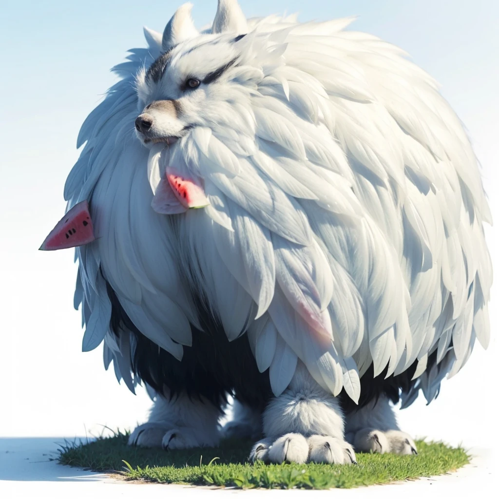 Big Animaly, Yeti mixed with watermelon, blues colour skins, Grassroots background, (white background simpleks),