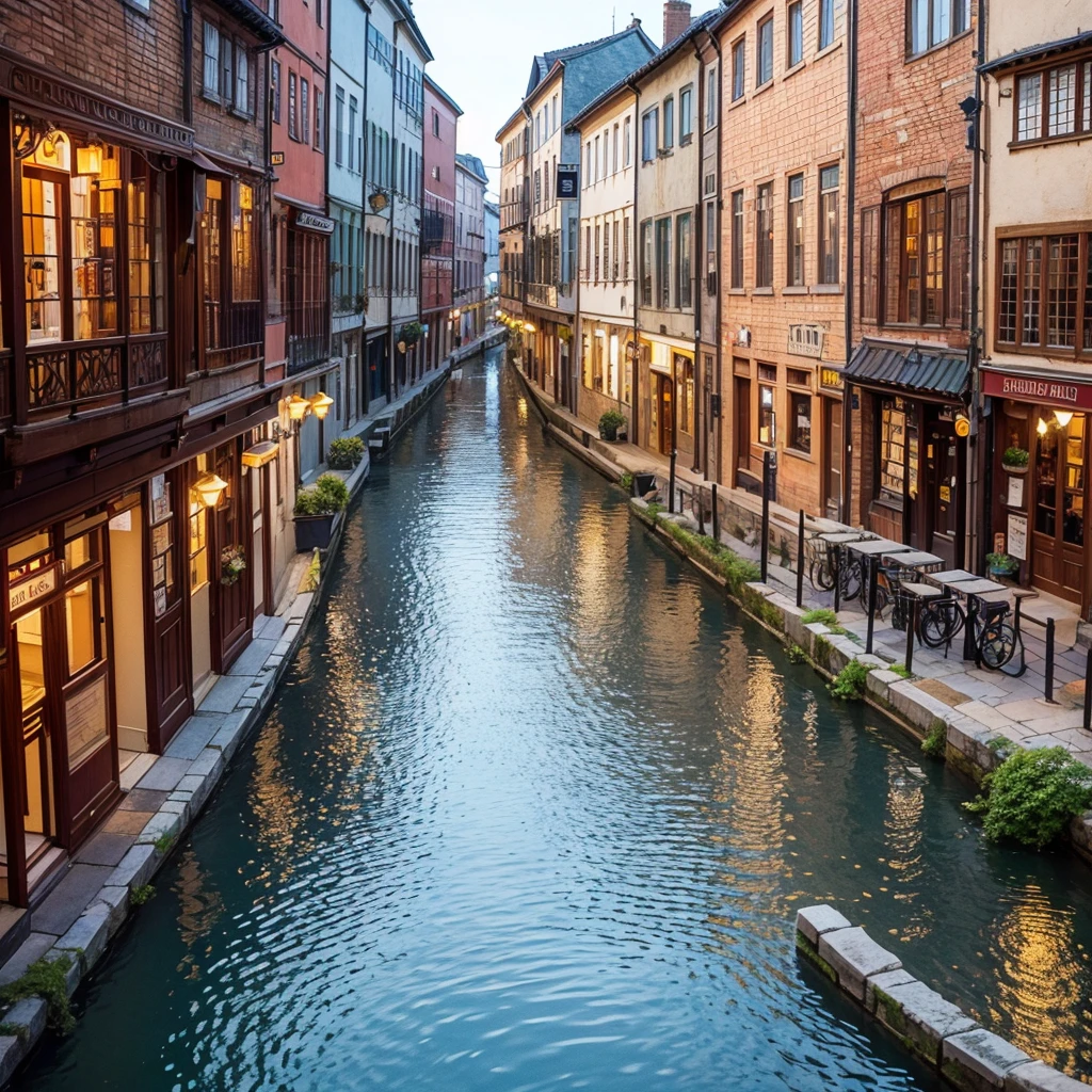 a small town, the streets of this city, beautiful detailed architecture, quaint cobblestone streets, old-fashioned lampposts, charming brick buildings, colorful market stalls, people walking along the streets, (best quality,4k,8k,highres,masterpiece:1.2),ultra-detailed,(realistic,photorealistic,photo-realistic:1.37),cinematic lighting, warm golden hour lighting, vibrant colors, picturesque scene, idyllic European town, atmospheric, cozy, medieval, historical