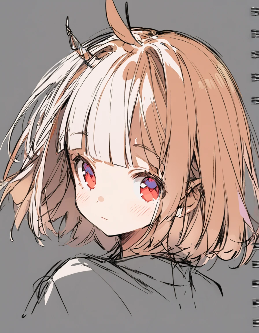 Bunny ears girl(Sketches), (Open Close), (Small body), (White Hair:1.5) (Short Hair:1.4), (Red eyes)(Blunt bangs:1.3)(unicorn horn:1.6)