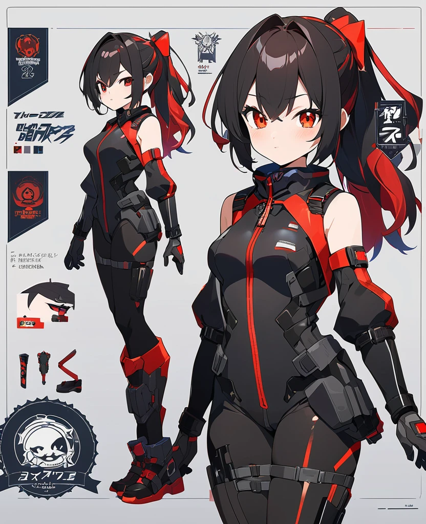 live2Dキャラクターパーツテンプレート, Parts Assets,Live 2D vtuber model assets,Red Ponytail、Black pilot suit