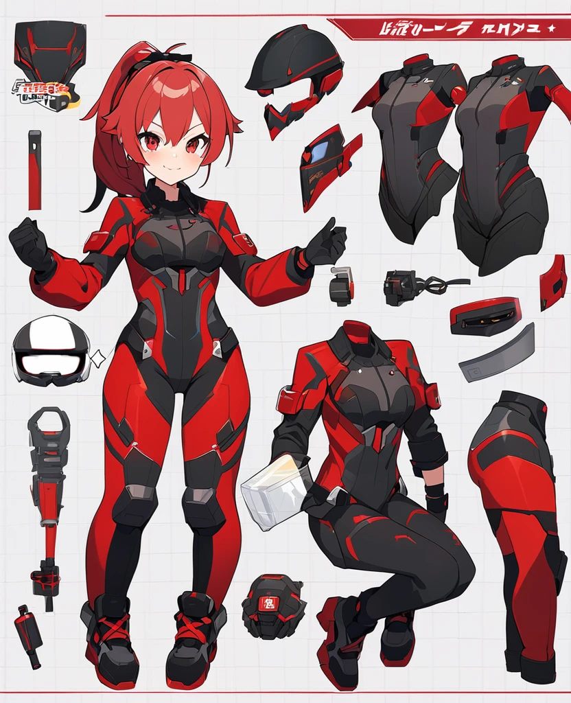 live2Dキャラクターパーツテンプレート, Parts Assets,Live 2D vtuber model assets,Red Ponytail、Black pilot suit