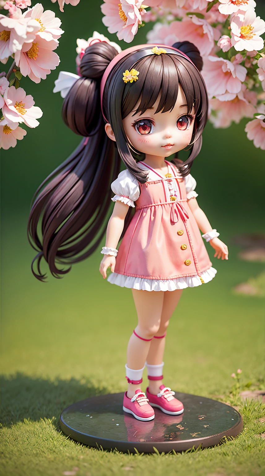 There is a little doll，Wearing an azalea-style headband，Makes the whole head look like multiple azaleas.，Cute 3d rendering，looking away up，Portrait Anime Girl，Cute 3D anime girl rendering，Lovely and detailed digital art，Mini cute girl，Background is black，Stylized 3d rendering，3D Rendering Character Art 8K，Cute numbers，Anime style 3D，Ultra-detailed rendering
