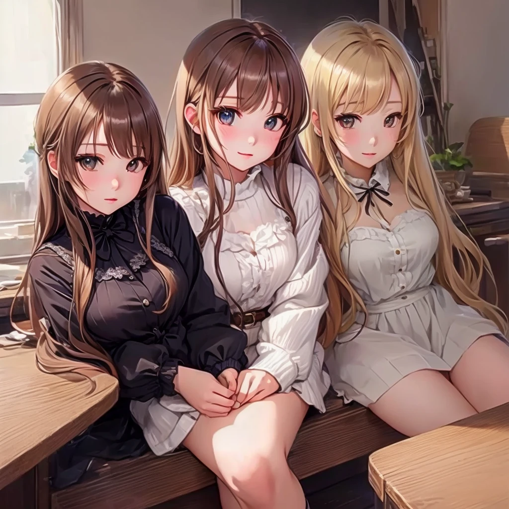 Anime Girls sitting on a table with a glass of water, cute Anime Girls, attractive Anime Girls, Cute girl anime visuals, beautiful Anime Girls, pretty Anime Girls, Anime Girls with long hair, Anime Girls, an Anime Girls, (Anime Girls), young Anime Girls, 🤤 Portrait of a Girl, portrait Anime Girls, sakimichan, Smooth anime CG art