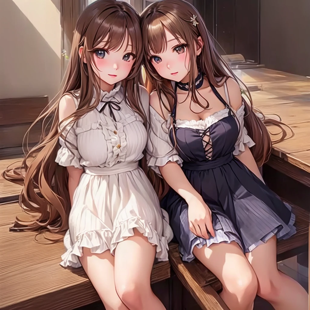 NSFW、tall、Toned body、slim body、((masterpiece))、((Highest quality))、((detailed)、((Adult female))、(((Light brown skin)))、((Shoulder-length wavy hair))、amount、(Light brown hair)、((Slanted Eyes))、Large Breasts、photograph、美しくdetailedな顔、detailedな目、Bright smile、Outdoor、(Sleeveless white dresicro Mini)