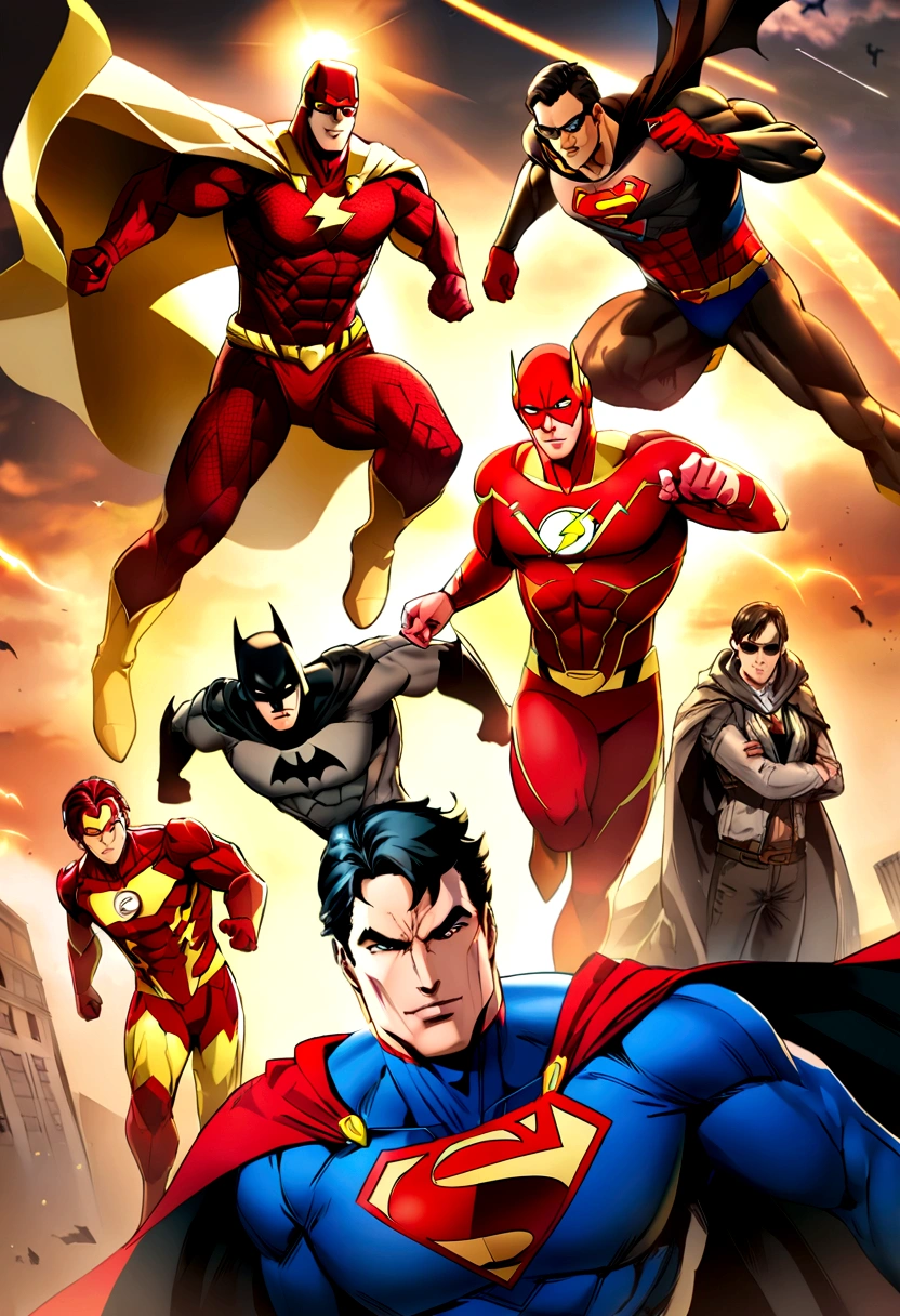 batman mix, Superman and the Flash, Multiverse Type, Municipal Fund, Happy character, Ready for battle
