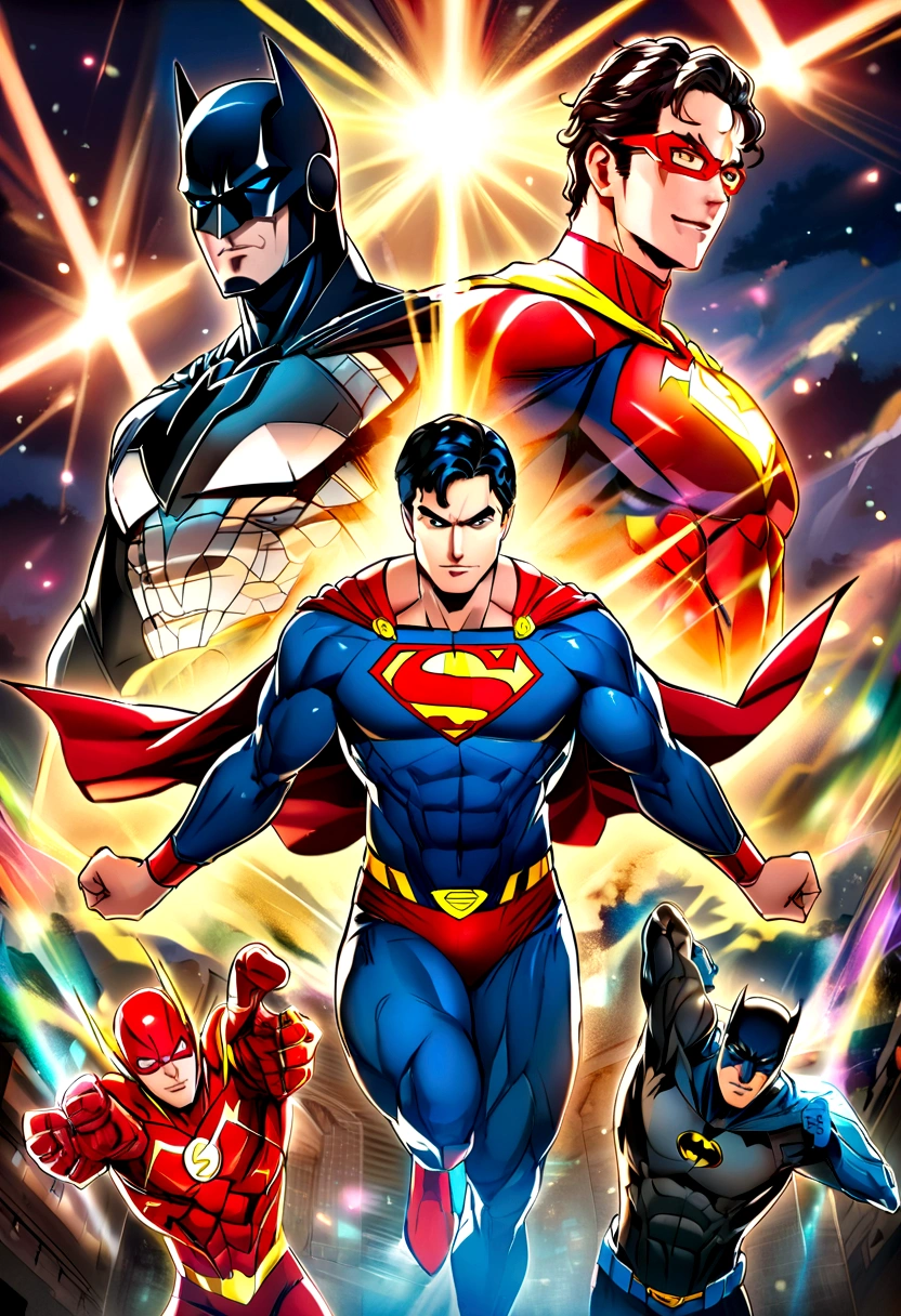 batman mix, Superman and the Flash, Multiverse Type, Municipal Fund, Happy character, Ready for battle