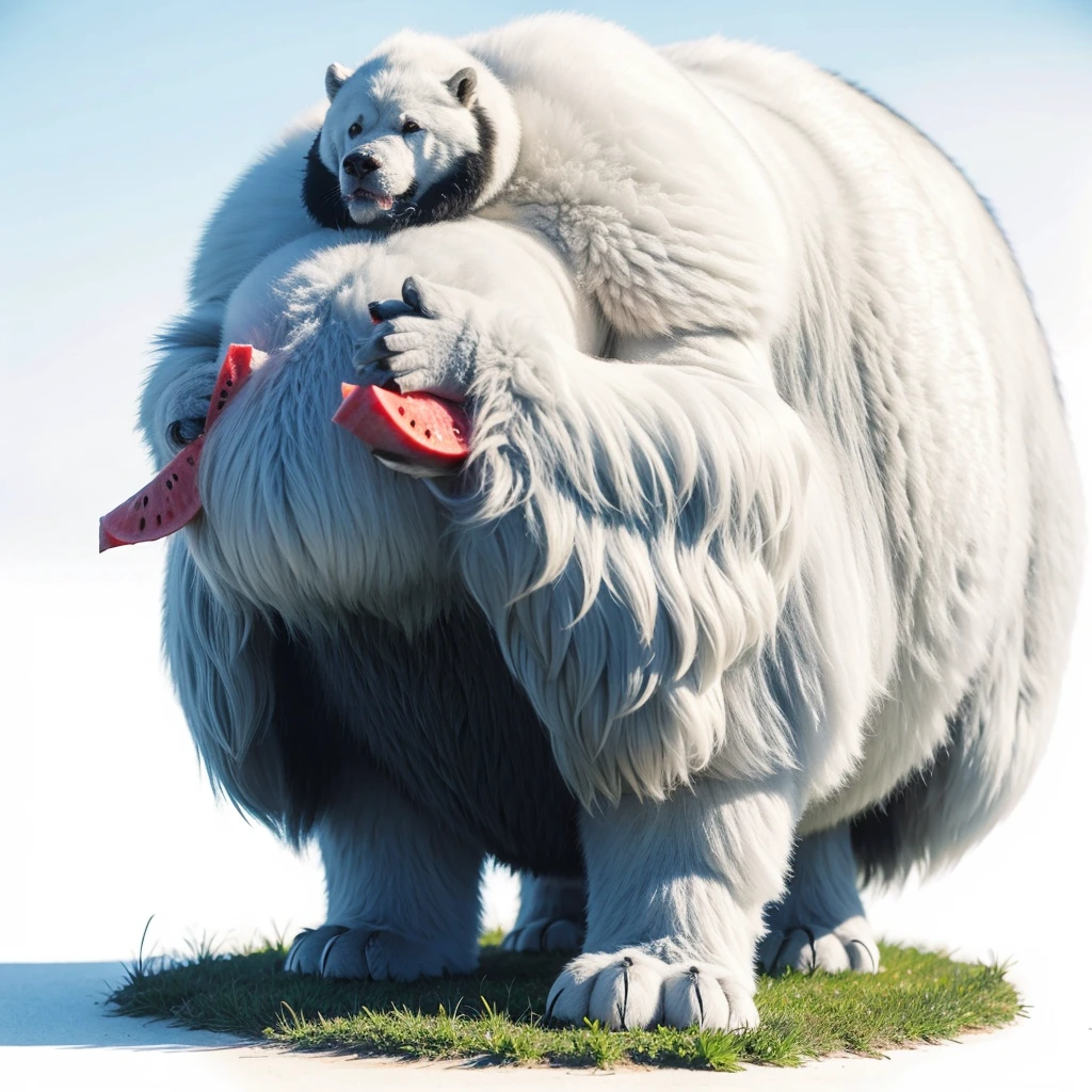 Big Animaly, Yeti mixed with watermelon, blues colour skins, Grassroots background, (white background simpleks),